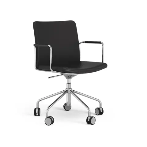 La chaise de bureau Stella peut être montée/abaissée par basculement cuir elmosoft 99999 noir, structure chromée, inclinaison au dos
