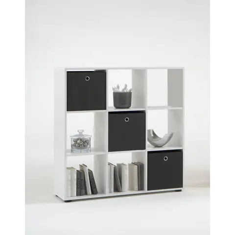 Etagère contemporaine 9 casiers Elba Blanc ou chêne — Blanc ou chêne