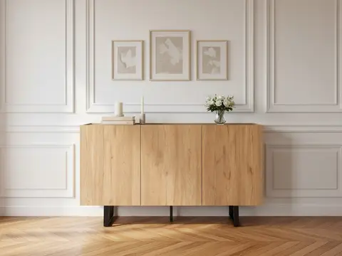 Buffet 3 portes 140 cm OPERA effet chêne et imitation marbre noir