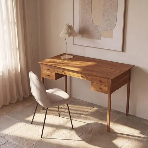 Bureau 5 tiroirs, L132 cm
