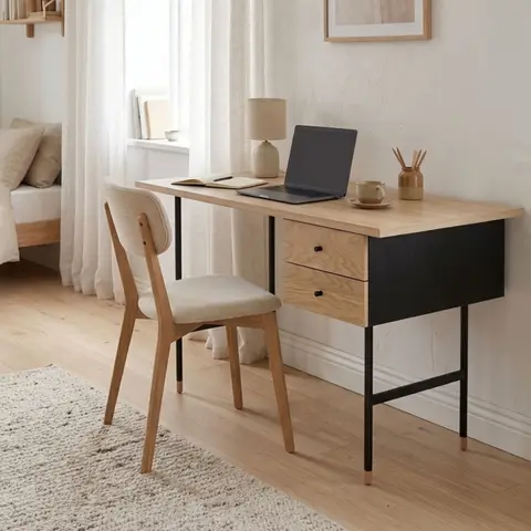 Bureau 2 tiroirs en bois imitation chêne Terre de Nuit