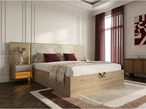 Lit coffre avec leds PALMERAIE et chevets intégrés beige