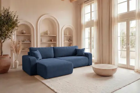 Canapé d'angle Jella Angle Xl - Petit Velours Côtelé Bleu 272 cm x 145 cm x 82 cm