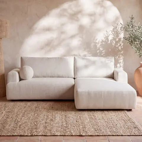 Canapé d'angle droit convertible 4/5 places beige