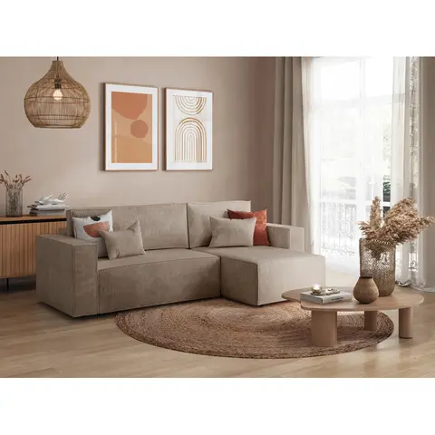 Canapé d'angle convertible réversible en velours côtelé Charly — Taupe