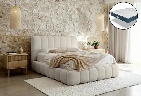 Lit coffre Ensemble Garance & Matelas Beige 140 x 200 matelas 140x200cm