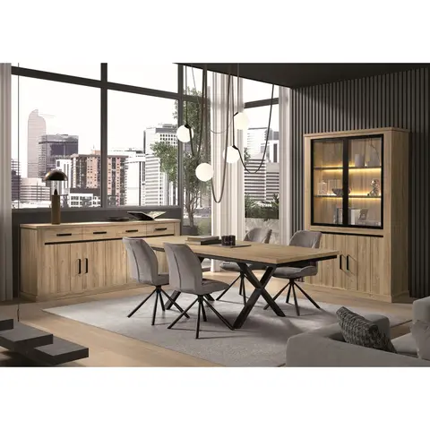 Salle à manger complète contemporaine chêne clair Tiana Chêne clair — Chêne clair