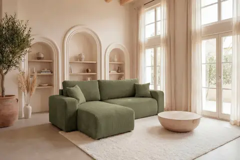 Canapé d'angle Jella Angle - Petit Velours Côtelé Vert 244 cm x 145 cm x 82 cm