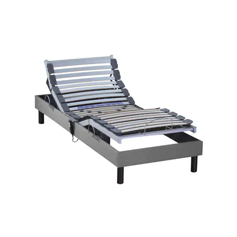 Sommier électrique de relaxation tout lattes tissu gris clair