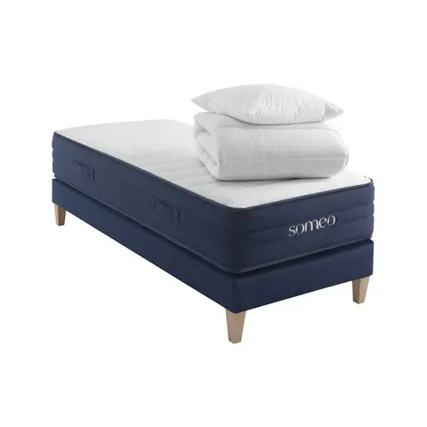 Ensemble matelas ressorts, latex et mémoire de forme, sommier, pieds, couette et oreiller Rêve 700