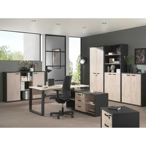 Ensemble de bureau contemporain chêne/noir Salto Chêne/noir — Chêne