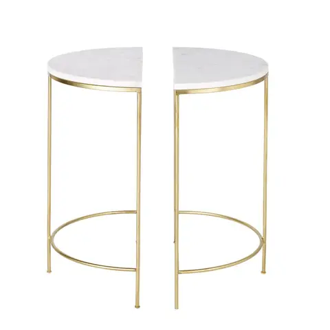 Tables de chevet en laiton doré et marbre blanc (x2)