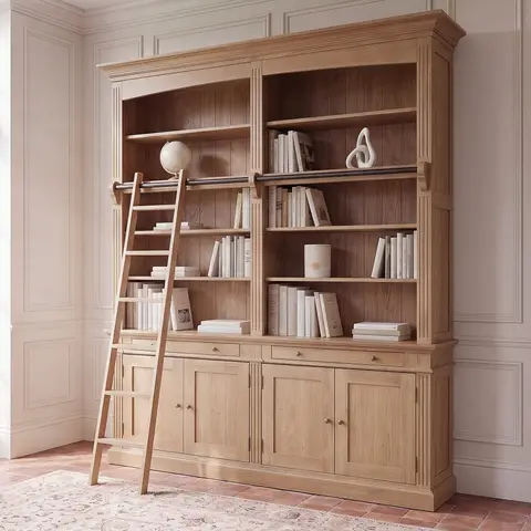 Bibliothèque 2 tiroirs 4 portes avec échelle, L200 cm