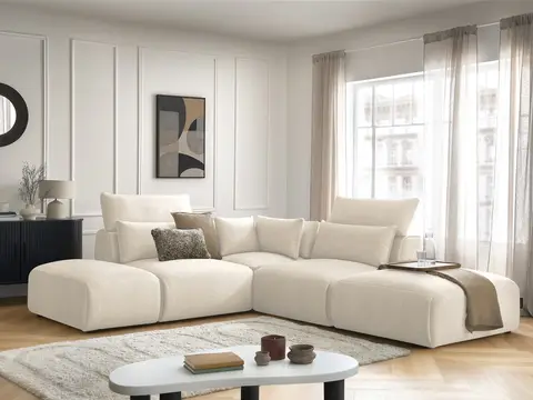 Canapé d'angle modulable avec têtières JANA velours beige