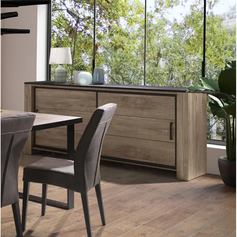 Buffet/bahut moderne 220 cm chêne/marbré noir Casagrande Chêne/marbré noir — Chêne