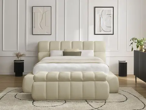 Lit coffre MONT-BLANC + Bout de lit MONT-BLANC mesh beige 140x190 + bout de lit
