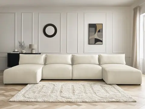Canapé panoramique modulable avec têtières JANA velours beige