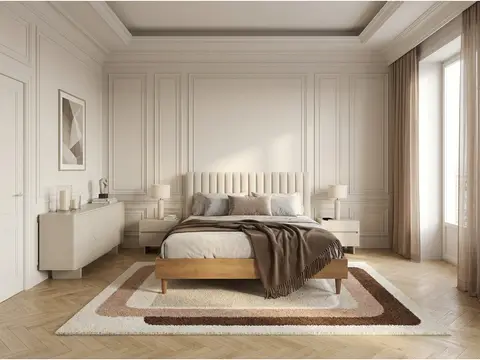Lit OCEANE velours lattes massives beige