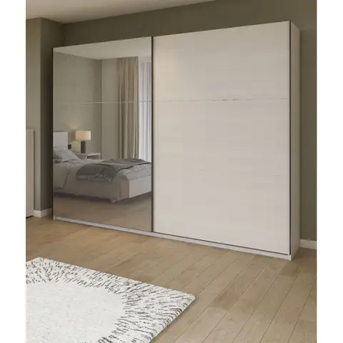 Armoire adulte contemporaine portes coulissantes chêne clair Lolita Chêne clair — Chêne clair