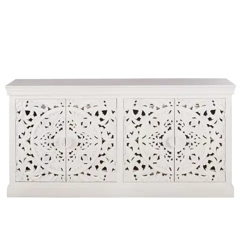 Buffet enfilade en bois de manguier massif blanc, L180 cm