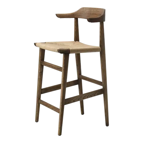 Tabouret de bar Hedda Cordon de papier noir Chêne-nature