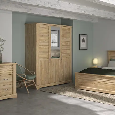 Armoire en bois clair 3 portes avec miroir - AR5070