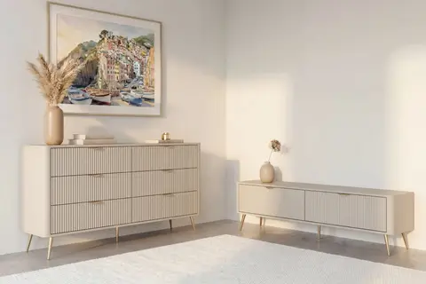 Ensemble meuble Joudy - Ensemble Buffet & TV Beige 200 cm x 38 cm x 81 cm