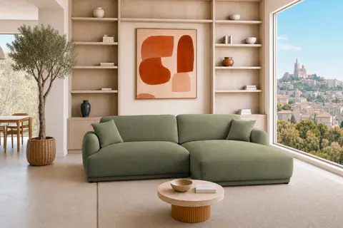 Canapé d'angle Rosalie Angle - Petit Velours Côtelé Vert Angle droit 264 cm x 165 cm x 83 cm