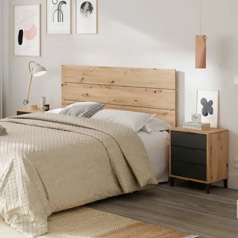 Tête de lit 160 cm avec 2 chevets 3 tiroirs - Chêne et anthracite - TL81014