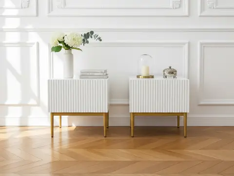 Lot de 2 chevets tiroir KASHA pieds or blanc