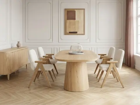 Ensemble MAZARGUES avec table à manger et 6 chaises PAGNOL + buffet 200 cm marron clair