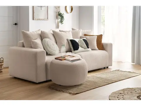 Pouf ENVY rond bouclette doux beige