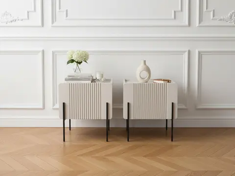 Lot de 2 chevets 1 tiroir MATHILDE pieds noir beige