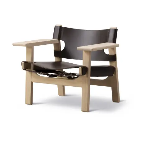 Fauteuil Den spanske stol Cuir brun foncé-chêne savonné