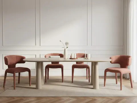 Ensemble SASHA avec table à manger ovale beige 220 cm + chaises MILA texturé orange