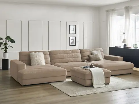 Canapé panoramique SIERRA velours avec pouf taupe