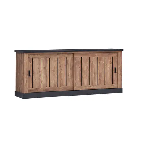 Buffet/bahut style industriel 221 cm chêne/noir Adelaide Chêne/noir — Chêne