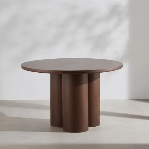 Table à manger ronde en placage chêne foncé, ∅120 cm