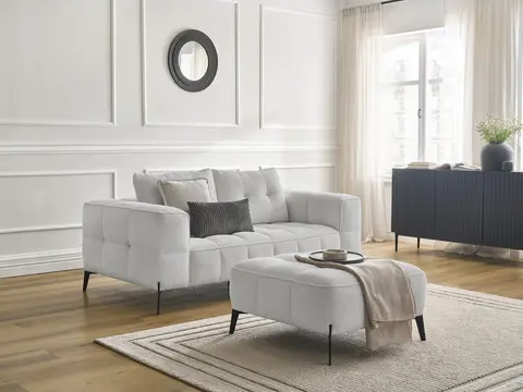 Canapé droit 2 places ANIS bouclette avec pouf gris clair