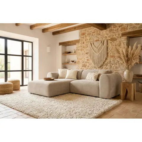 Canapé d'angle fixe réversible en tissu jacquard Fredo — Beige