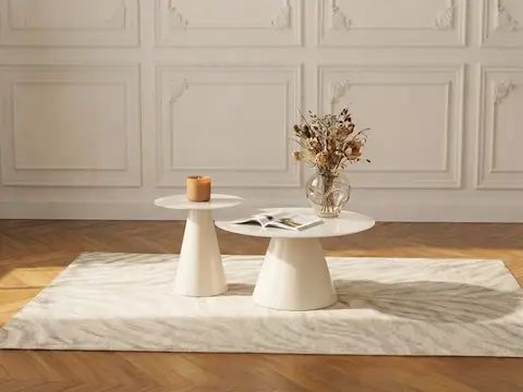 Set de 2 tables basses VALIA verre trempé et métal blanc