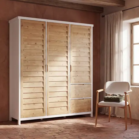 Armoire 3 portes 2 tiroirs en épicéa massif L175