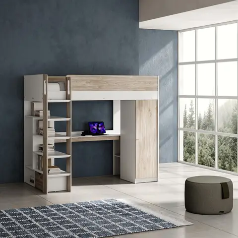 Lit mezzanine enfant contemporain chêne ivoire/blanc Enora Chêne ivoire/blanc — Chêne ivoire