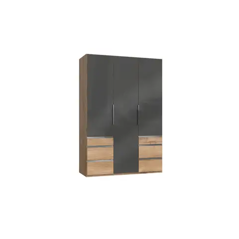 Armoire adulte contemporaine portes battantes 150 cm verre gris/chêne poutre Rotterdam I Verre gris/chêne poutre — Verre gris