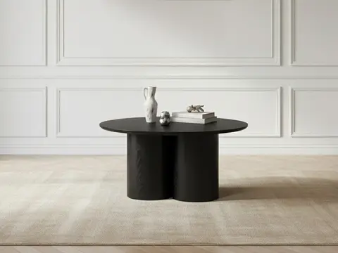 Table basse ronde D.80 cm LUCIA placage chêne massif noir