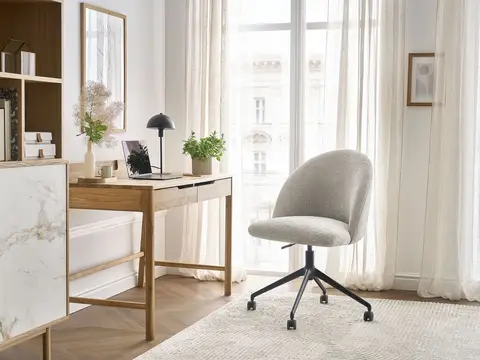 Chaise de bureau LALIE texturé et pietement à roulettes avec hauteur ajustable beige