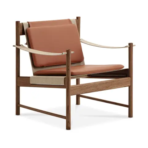 Chaise longue HB Chêne huilé fumé-cuir Brandy