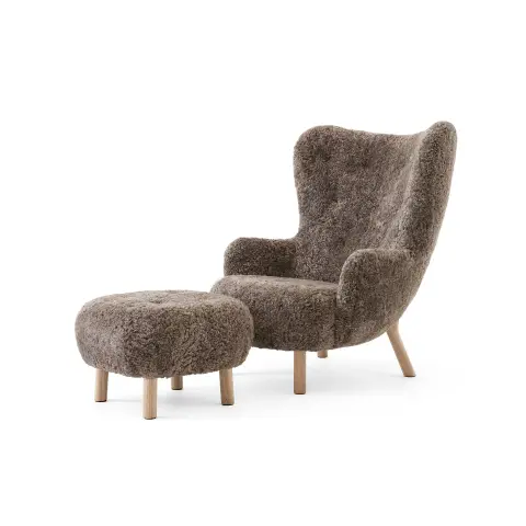 Fauteuil Petra VB3 High incl. pouf ATD1 Chêne huilé-Sheepskin Sahara