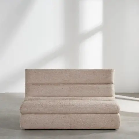 Chauffeuse 2 places en tissu polyester et coton tramé coloris toffee