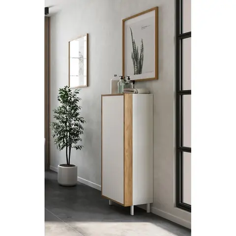 Colonne de salle de bain moderne H 120 cm blanc/chêne Katya Blanc/chêne — Blanc